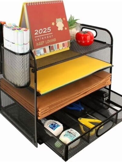 PHANCIR 4-Tier Metal Desktop File Organizer with Pull-Out Drawer